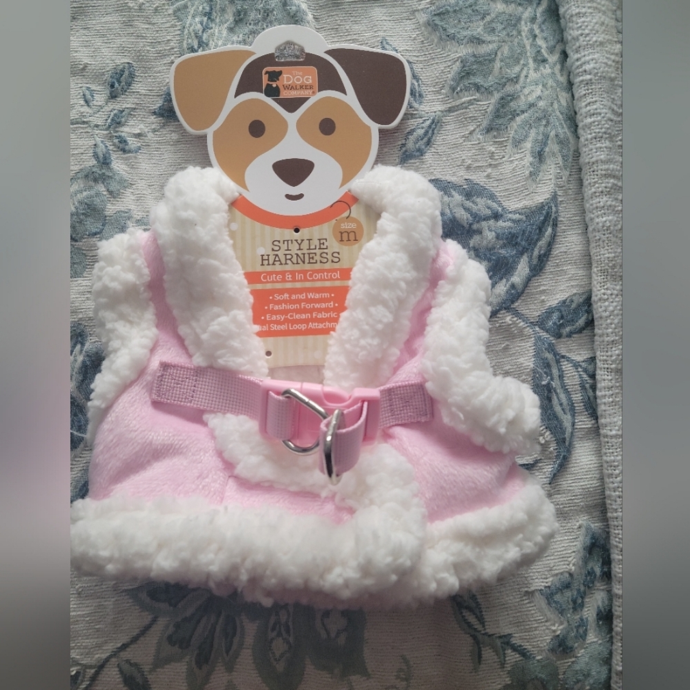 The Dog Walker Company Cozy Pink And White Harness (Size M)